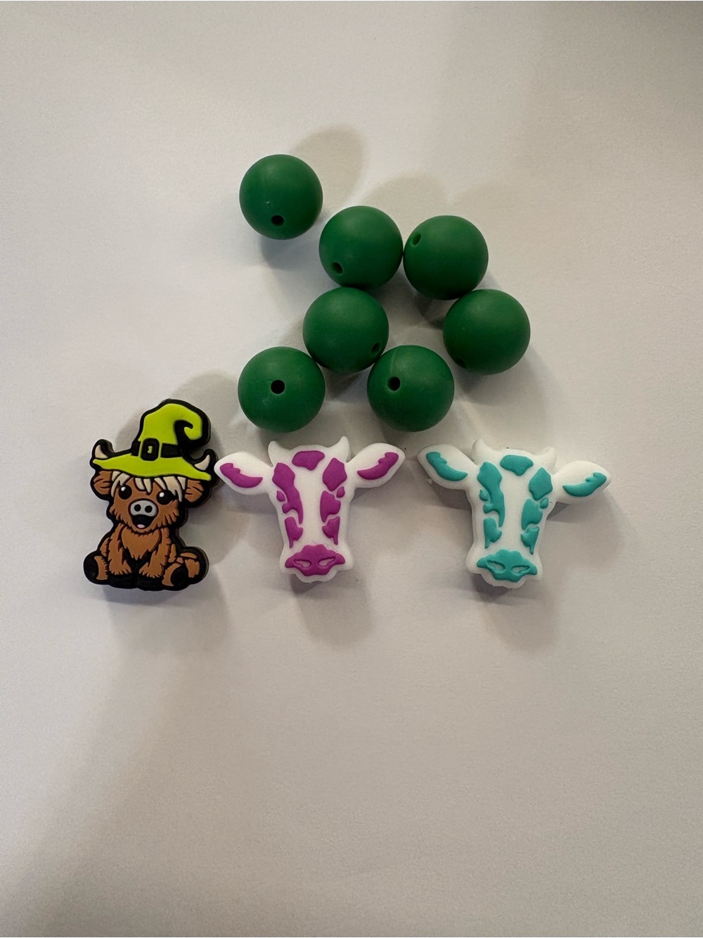 Kids Silicone Bead & Animal Charm Set in Green, Purple, Teal